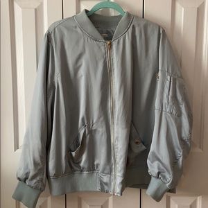 Light Blue Silk Bomber Jacket Plus Size